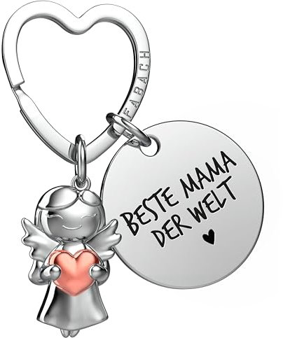 FABACH Beste Mama Schlüsselanhänger Schutzengel Glücksbringer mit Herz und Gravur - Beste Mama Geschenke Schlüsselanhänger - Beste Mama Geschenk Engel Glücksbringer Muttertag