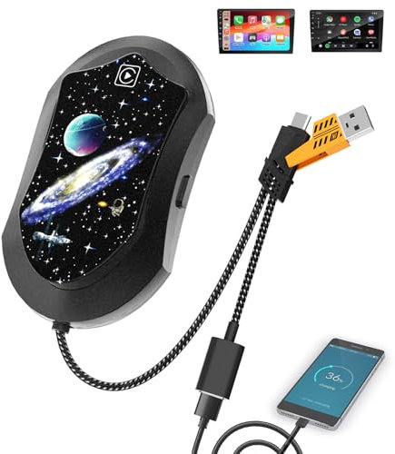LEYMENCOJ Wireless Android Auto und Carplay Adapter - Upgrade 3-in-1USB C/A mit Ladeanschluss,Stabile Verbindung, Plug&Play Geeignet für Autos nach 2017, Kompatibel mit iOS10+/Android 11+(Schwarz)
