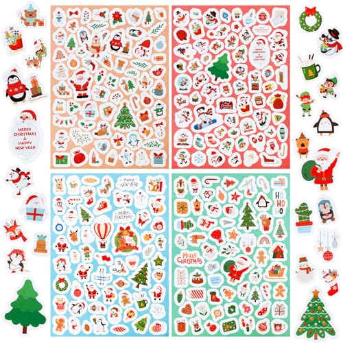 Weihnachtssticker Set，Naler Weihnachten Sticker Selbstklebend Weihnachtsdeko für Karten Scrapbooking Tagebuch Fotoalben Fotoalbum Geschenk Verpackung Briefe