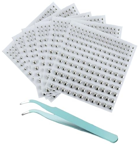 Vauki Lot de 6 faux piercings pour les lèvres - Autocollants pour le visage - Argent - Forme diamant - Pince à épiler - 990 pièces de 3 à 6 mm - Collez pour faux piercing de nez, de sourcils - Punk