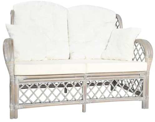 ZQQLVOO 2-Sitzer-Sofa Grau Rattan Rattan Sessel für Garten und Wohnzimmer mit Polsterkissen, Outdoor Lounge Möbel