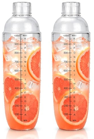 2 PCS Plastic Cocktail Shaker, Drink Mixer Hand Shaker Cup with Scales Plastic Drink Mixer with Marks Clear Milk Tea Wine Shaker for Party (1000ml)
