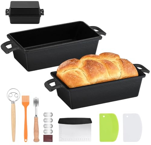 Brotbackform mit Deckel, 2 IN 1 Gusseisen Topf Brot Backen, Kastenform Brot und Sauerteig Brotbacken Zubehör für Backen Von Brot, Eintöpfen und Suppen