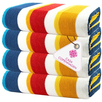 Casa Copenhagen Bora Bora Strandtücher, entworfen in Dänemark, robust und widerstandsfähig, schnelltrocknend, für Pool, Bad und Dusche, 76 x152cm, 4-teiliges Handtuchset aus Baumwolle – Gelb
