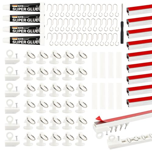 3 Meter Selbstklebende Vorhangschiene, 9 * 33cm Gardinenschiene Ohne Bohren | Selbstklebende Gardinenschiene Selbstklebende Deckenvorhangschiene für Fenster, Schlafzimmer, Duschen Schränke