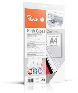Peach PB100-16 Rückwände Deckblätter A4, 250 g/m², 25 Stück, hochglänzend, weiß
