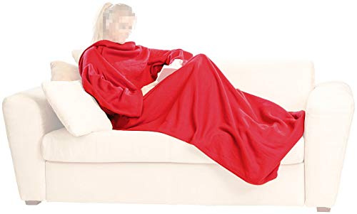 Decke mit Ärmel, aus kuscheligem Micro-Polarfleece - Decke - Kuscheldecke - / weinrot - Freie Hände und warme Füße- Maße - 150 x 250 cm