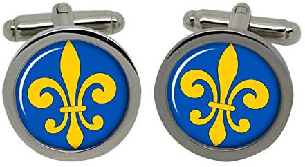 Fleur-de-lys-Chrome Boutons de manchette avec coffret cadeau