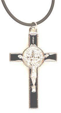 rosarybeads4u 2 BLACK Inlay St SAINT BENEDICT CRUCIFIX CROSS Medal Necklace Pendant 1222