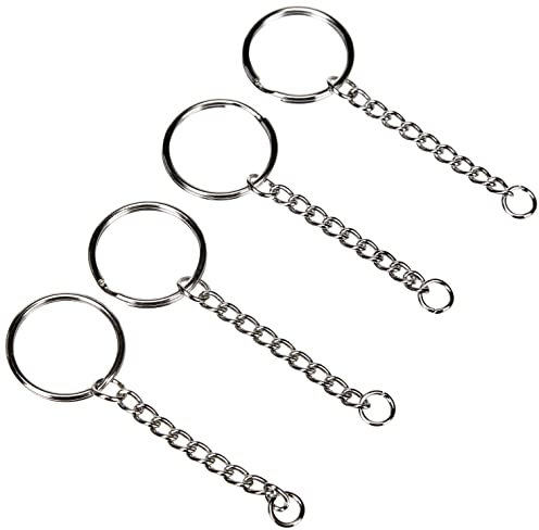Rayher 2229000 Schlüsselring mit Gliederkette, 25mm ø, SB-Btl 4Stück, Silber