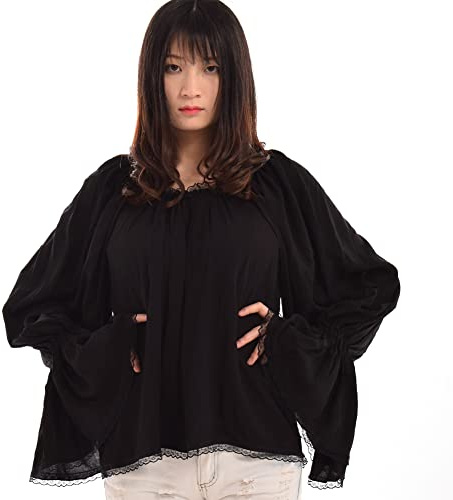 Blessume Frauen Piraten Bluse Mittelalter Off Schulter Bauer Chemise Wench Shirt, schwarz, Gr. S