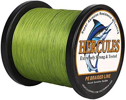 HERCULES Braided Fishing Line 1000m 1094yds 6lbs-100lbs Pe 4 Strands (Army Green 60lb/27.2kg 0.40mm)