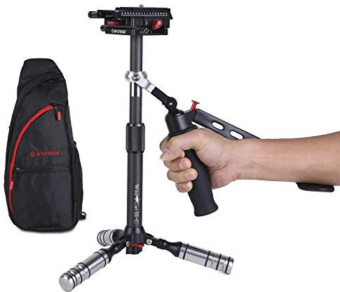 IFOOTAGE Kohlefaser Handkamera-Stabilisator 43cm/17,2 Zoll Video-Steadycam-Stabilisator mit 1/4-Zoll-Schraube, Schnellwechselplatte, kompatibel für DSLR-Kameras,Camcorder, bis zu 1.5kg belastbar