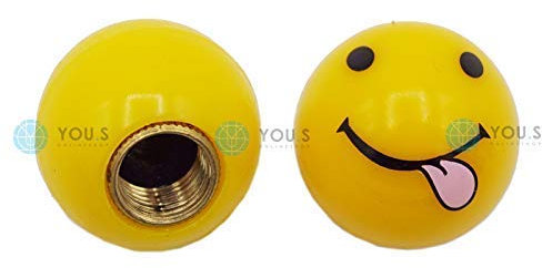 YOU.S Kunststoff Emotion Smiley 'herausgestreckte Zunge' Ventilkappen Gelb mit Dichtung Ventil Kappen Abdeckung für Auto PKW LKW Motorrad Fahrrad (2 Stück)