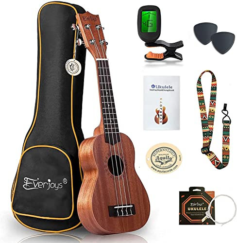 Mahagoni Sopran Ukulele Starter Kit - Professionelle 21 Zoll mit Case Strap Tuner Aquila Strings