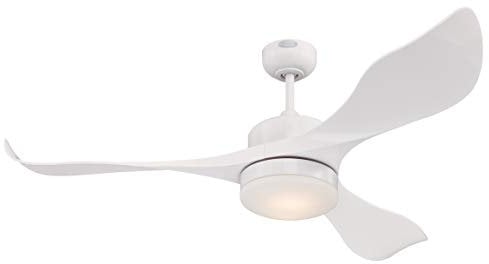 Ventilatore da soffitto per interni bianco da 132 cm Westinghouse Lighting Pierre con luce e telecomando, fissaggio con luce LED dimmerabile con vetro smerigliato opale, motore DC