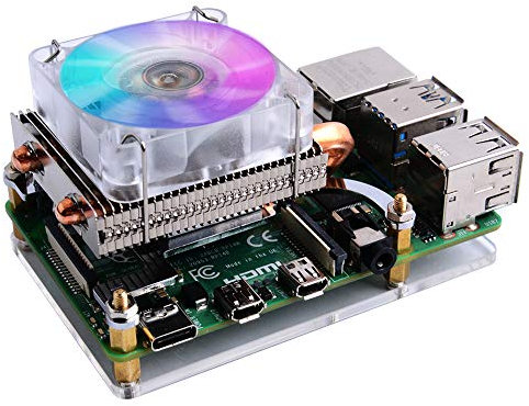 GeeekPi Raspberry Pi Low-profile CPU Cooler, Raspberry Pi Horizontal ICE Tower Cooler, RGB Cooling Fan with Raspberry Pi Heatsink for Raspberry Pi 4 Model B & Raspberry Pi 3B+ & 3B (Silver)