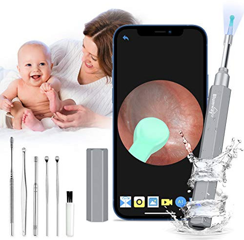 BlumWay WiFi Ohr Otoskop 3.5mm 1080P HD Ohr Endoskop Ohrreiniger Ohr Kamera mit 6 LED Licht, Ohren Reinigung Ohrenschmalz Entferner für Baby Kinder Erwachsene mit iOS, Android (grau)