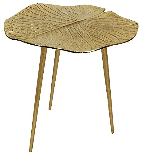 Beistelltisch Palmblatt Gold Couchtisch Bali Exotisch Sofatisch Metall 40cm