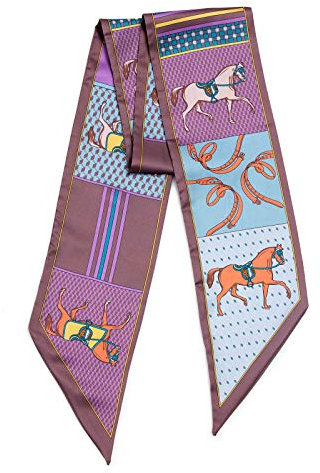 la ceida Dünner Seiden-ähnlicher Haarschal für Damen, Kopfwickel, Schleife, Handtasche, Halstuch, Satin, in Geschenkverpackung, 06 Pferd B