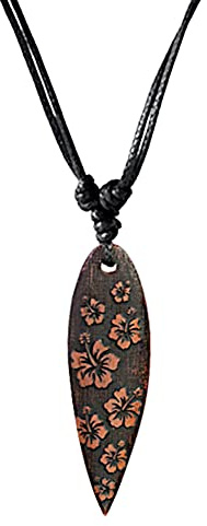 CHICNET Surferkette Holz Halskette Gravur Baumwolle verstellbar Dunkelbraun braun Surfbrett Damen Herren Holzkette Wellen Palme Stern Hibiskus Blume des Lebens Mandala Spirale Hibiskus