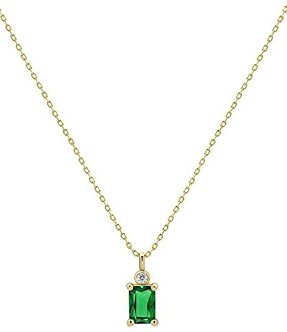 LIHELEI Halskette Damen mit Anhängern, 925 Sterling Silber Damen Smaragd Zirkonia Kette Plaettchen Silber mit Basic Kristalle, Minimalistischer Schmuck - Gold/Smaragd CZ