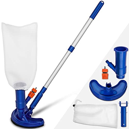 tillvex Aspirateur de Piscine à Vide | Kit d'entretien pour Piscine | Set d'Accessoires de Nettoyage avec Aspirateur, Sac à Feuilles, Écumoire Manche Télescopique | pour Piscines, Bassins, Fontaine