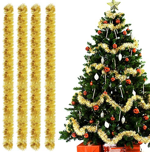 Weihnachtsgirlanden, 4pcs Lametta Weihnachtsbaum, 3m Lametta Girlande, Lametta Girlande Weihnachten, Weihnachtsdeko Lametta für Weihnachtsbaum Weihnachtsfeier, Geburtstagsparty Dekoration(Gold)