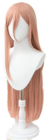 SEIZIS Anime Chainsaw Man Power Cosplay Long Orange Pink Heat Resistant Synthetic Hair Wigs + Wig Cap + Red Horn Hairpins Props Cosplay Anime Wig Coser