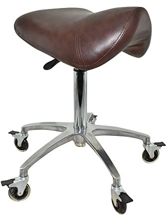 VAKON SALON - Premium Sattelhocker braun mit Bremse, Sattelstuhl für Rückenentlastung, Rollhocker höhenverstellbar von 55-75 cm, Praxishocker, Bürohocker, Arbeitshocker