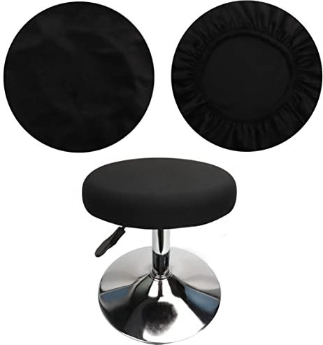 HuaLiSiJi Hockerbezug Rund Luxuriöser Stoff, Durchmesser 30-40cm, Rund Dehnbar Knitterfrei Waschbar Staubdicht Hocker Bezug (1Pcs Schwarz)