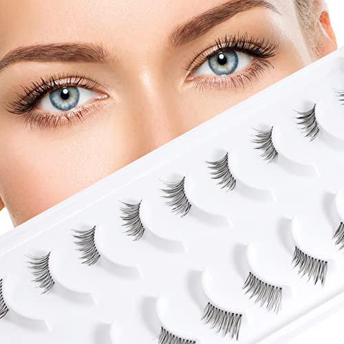 EMEDA 10 Paires Demi Faux Cils Bande Transparente Cils de coin Naturel Half Eyelashes Court et Doux Fake Cils 3D Accent Cils 100% Fait À La Main Natural half Corner Lashes(Accent Cils)
