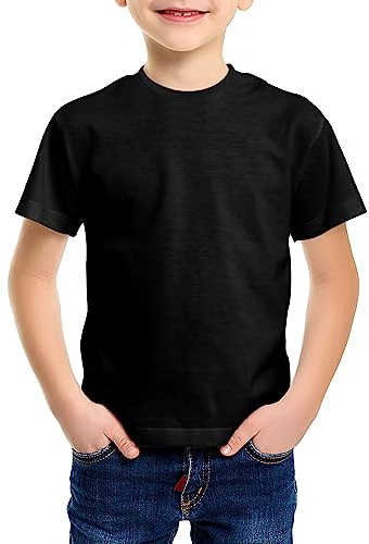 Love My Fashions® Kids Value Weight Crew Neck Plain T-Shirt Short Sleeve Casual Tees for Boys Cotton Tops for Children Black