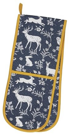 Ulster Weavers - Navy Forest Animals Double Oven Gloves (88 x 18cm) - 100% Cotton - Woodland Animals Heat Resistant - Washable - Oven Gloves with Fox, Deer & Rabbit - Kitchen Accessories