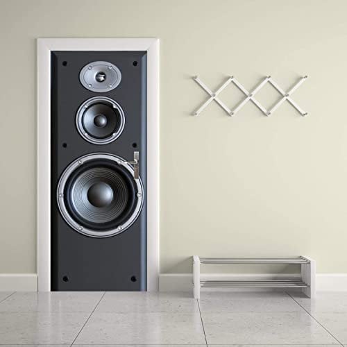 oUyOo 3D Door Stickers Mural, Music Speaker Vinyl Self-Adhesive Door Wall Murals Wallpaper Waterproof Removable Door Wall Stickers for Interior Doors Home Office Decoration
