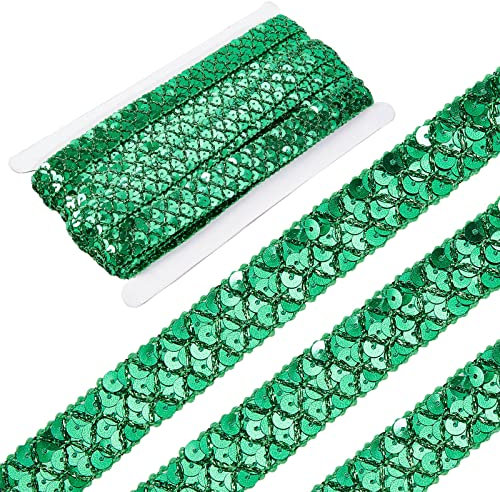 GORGECRAFT 14Yds Nastro Verde con Paillettes Nastro di Pizzo Glitterato Paillettes Perline Nastro Strisce di Paillettes 3 File Rotolo di Paillette per Cucire Artigianato Natalizio Abbellimenti