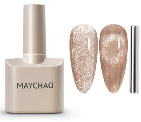 MAYCHAO 15ML Cat Eye Gel Nail Polish 1Pc Nude Magnetic Nail Polish with Magnet Soak off Holographic Cat Eye Gel Polish for Nail Art Manicure Salon DIY at Home