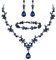 Clearine Hochzeit Schmuckset für Damen Braut Y Halskette Tennis Armband und Ohrringe baumeln Set Kristall Teardrop Marquise Cluster Schmuck für Brautjungfer Saphir Blau Schwarz Ton
