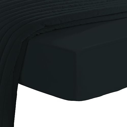 Pizuna Spannbettlaken 100x200cm, 100% Luxus Baumwolle 800 Fadenzahl Langstapelige Weiche Satinbindung Hotelqualität Atmungsaktiv Elastisch Spannbetttuch bis zu 40cm Matratzenhöhe Schwarz