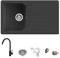 Set Lavello Prime 861 86×50 Nero Granito e Miscelatore First Monocomando Canna Girevole Nero Quareco
