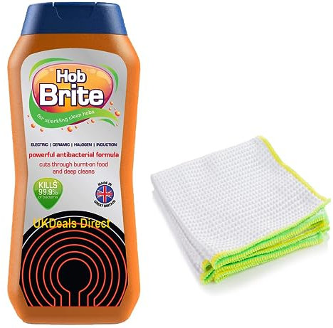 UKDD® Hob Brite Hob Cleaner Cream Original Ceramic, Electric, Halogen and Induction Hob Cream Cleaner 300ml with Microfiber Kitchen Cloth