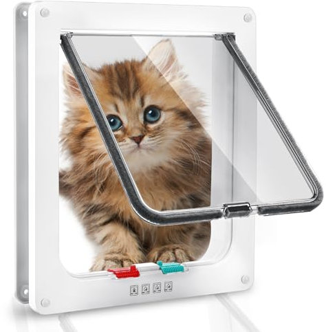 Sportello per Gatti, Porta per Gatti e Cani, 4 vie chiusura per porta per animali domestici (XL: 28 x 25 x 5,5cm)