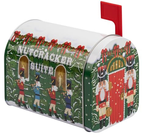 POWERHAUS24 Blechdose Weihnachts Mail-Box grün, perfekt für Briefe an Santa, Weihnachtsdeko oder Aufbewahrung, lebensmittelecht, 15,5 x 11,5 x 8,5 cm, Weihnachts-Edition mit 2 Rezepten