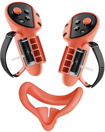 Controller Grips Cover for Meta Quest 3S/3, with Adjustable Knuckle Strap and Battery Opening Protector, Silicone Face Pad Cover & Joystick Covers for Oculus Quest 3S/3 Accessories, Orange