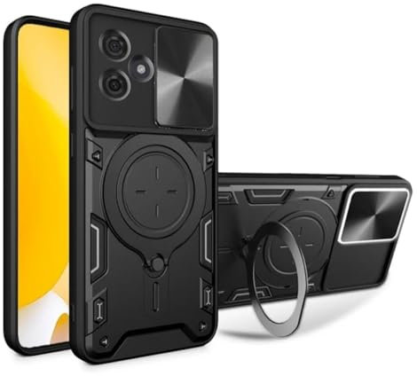 Wigento Für Motorola Moto G54 Armor Magnet Ring Cover Handy Hülle Tasche Cover Schwarz
