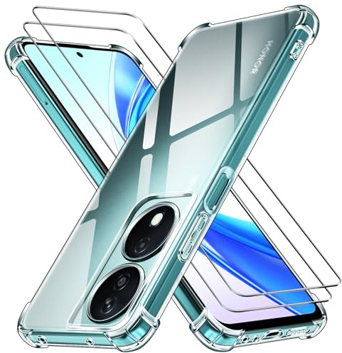 ivoler 3 in 1 Funda para Honor 90 Smart/Honor X7b (No para Honor 90) con 2 Piezas Cristal Templado, Transparente Carcasa Protectora Antigolpes Case, Suave TPU Silicona Anti-Choques Caso