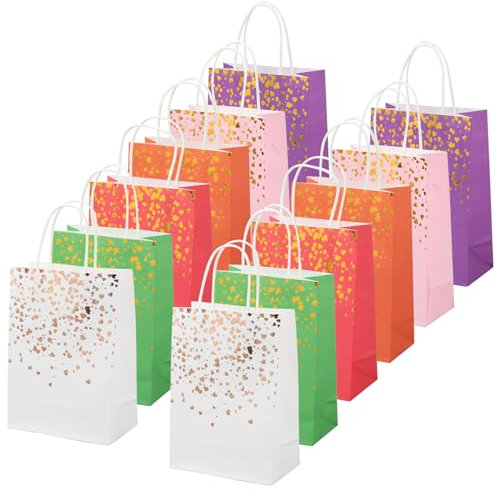12 Pcs Sacchetti di Carta, 21x8x15cm, Borsa Regalo in Kraft con Manici, 6 Colori Sacchetto da Regalo, Sacchetti Regali Festa Compleanno, Sacchetti per Feste Bambini Adulti Natale Bomboniere Matrimoni
