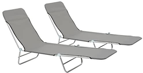 ULUYYUC Rattan-Liegebett Sonnenbank Tagesbett-Überdachung Liege GartenKlappliegen 2 STK. Stahl und Stoff Graugeeignet für Pools, Strände, Decks