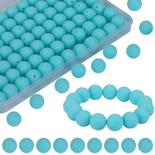 WEWAYSMILE 80pcs 15mm Silicone Beads, Bulk Round Silicone Beads, DIY Silicone Beads for Pen Bracelet Keychain Lanyards Jewelry DIY Crafts (Cyan)