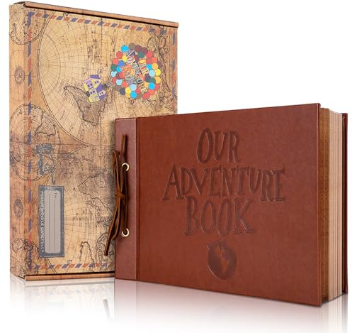 Our Adventure Book Scrapbook Photo Album, 11.9 * 7.6 inch 80 Pages, 3D Embossed Words Leather Hard Cover Travel Scrapbook for Anniversary, Wedding, Christmases etc